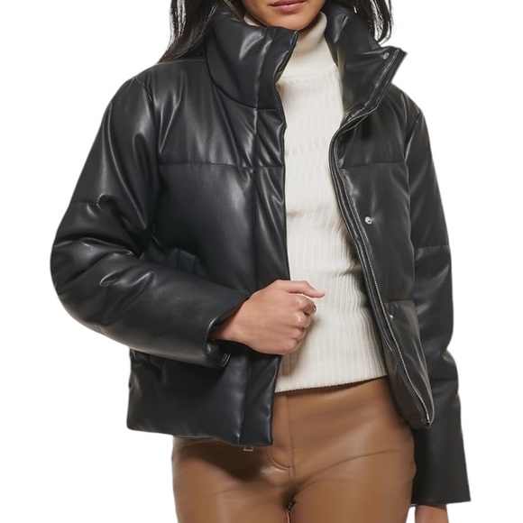 Levi's Water Resistant Vegan Leather Short Puffer Jacket Black NEW Size XLarge - Picture 1 of 6
